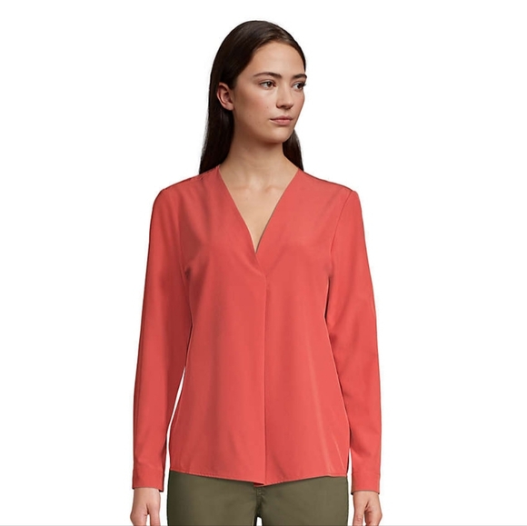 Lands' End Tops - Lands End Top Commuter Shirt V-Neck Poplin Long Sleeve Blouse Small